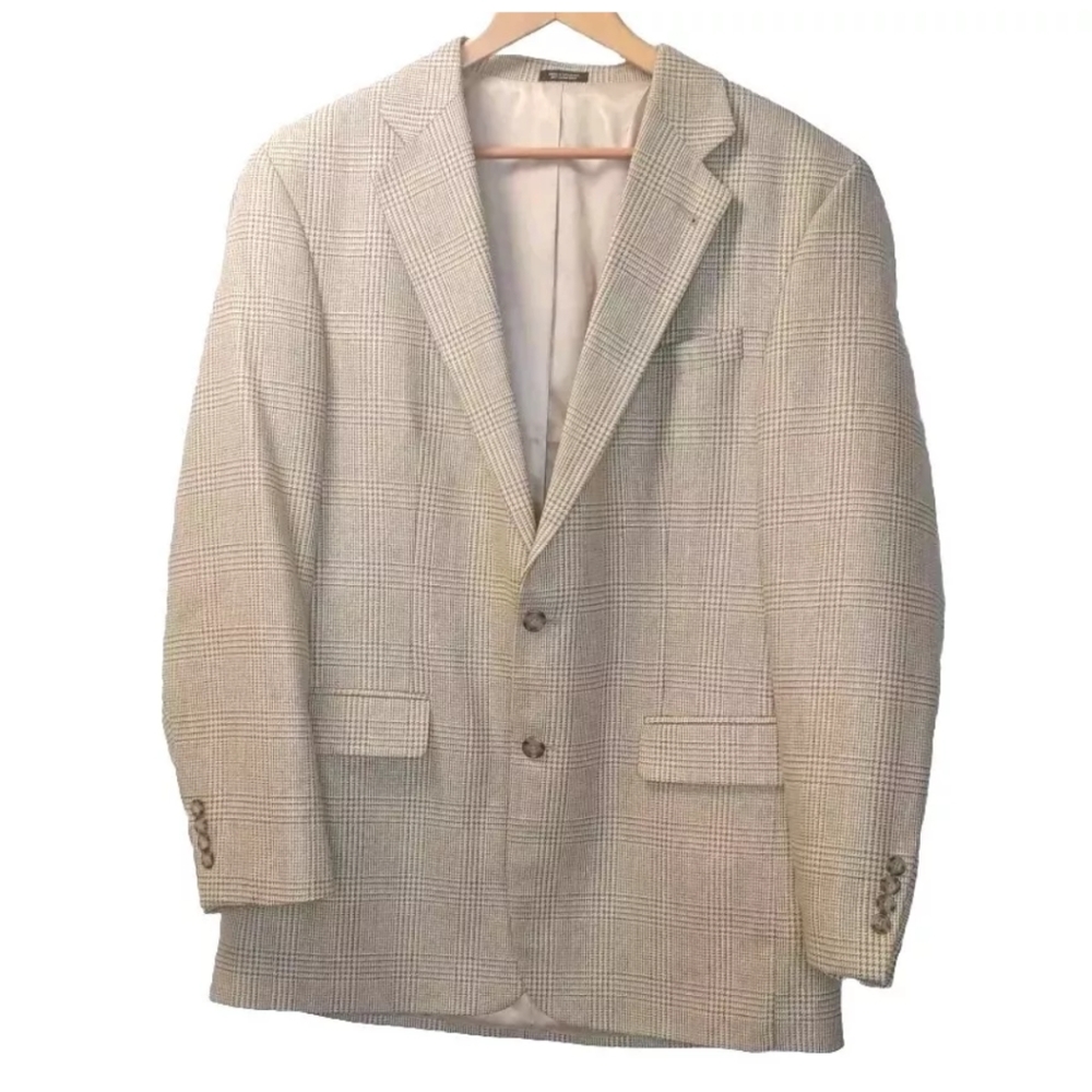 Oscar de la Renta Blazer Jacket Men 44L Beige Tweed Silk Wool Sports Coat Preppy
